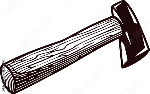 Vintage engraved illustration of wooden handled hammer with steel head isolated on white background