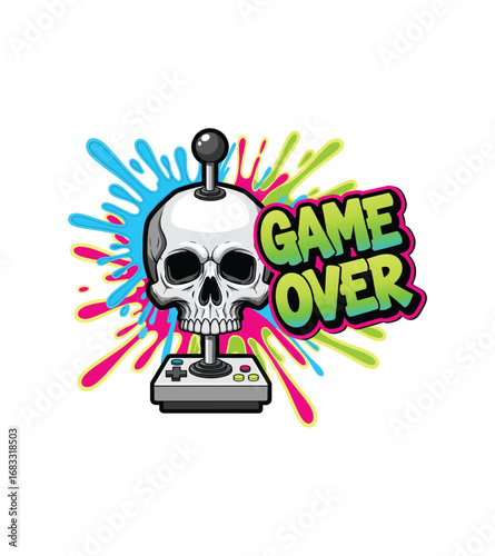 Game Over Skull T-Shirt | Retro Gamer Joystick Graphic Tee