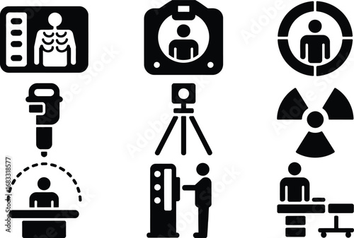 Collection of medical imaging and radiation safety icons for healthcare technology