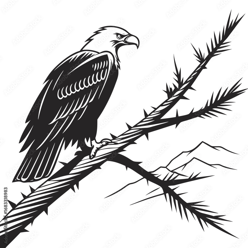 Fototapeta premium eagle on a branch with leaves