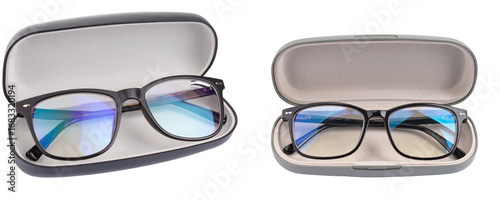 Eyeglasses with Case Tilted Slightly, Top-Down Perspective, isolated on transparent background PNG