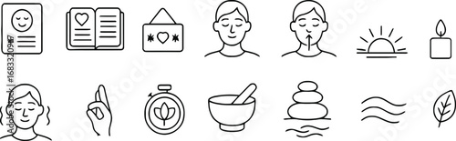 Collection of hand drawn icons representing spa treatments and wellness activities