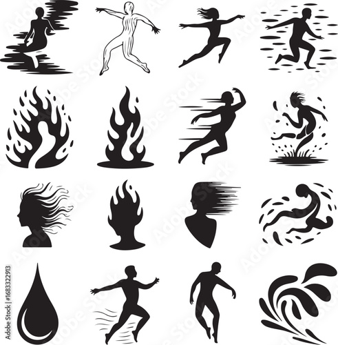 Dynamic Human Silhouettes in Motion and Elemental Forces movement running