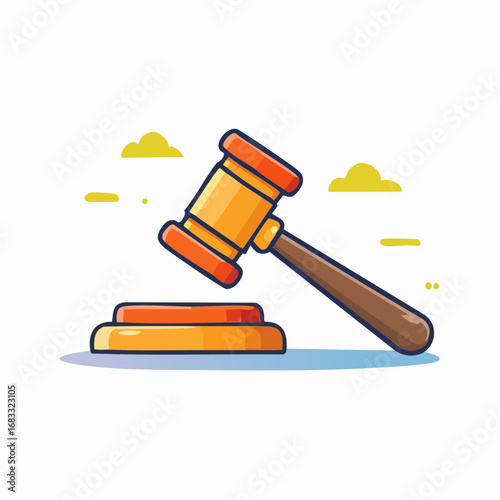 Cartoon Gavel Icon With Orange And Yellow Colors