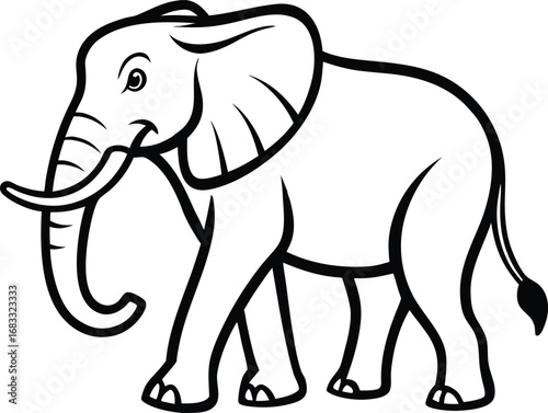 Wild mammal vector illustration: a cartoon silhouette of an elephant with detailed drawing for design and art
