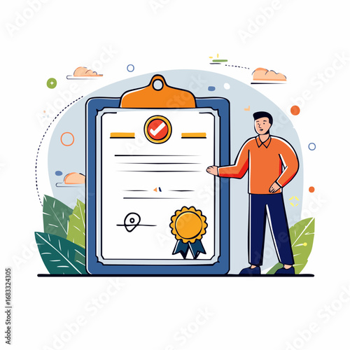 Man Holding Up Large Certificate Document