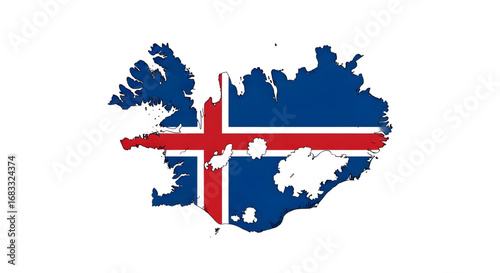 Iceland Map with National Flag – Country Outline Vector Illustration