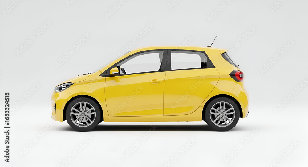 Obraz premium Cheerful canary yellow compact car rendering showcasing automotive design innovation against a