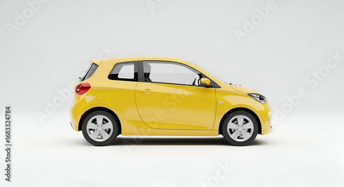 Eye-catching Yellow Compact Car Design on a White Backdrop offering a fresh perspective
