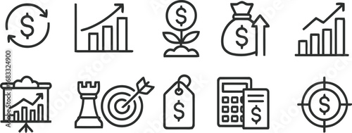 Collection of financial and business growth icons representing success and investment