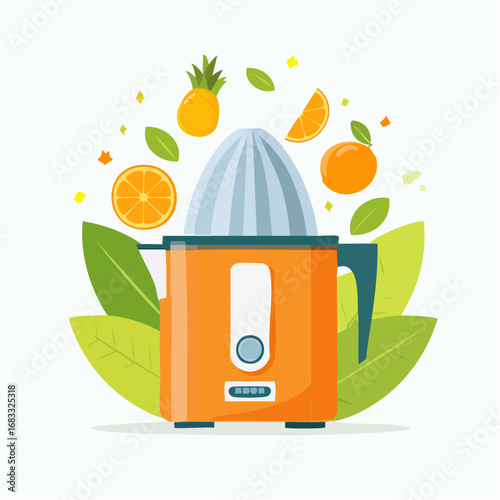 Minimalistischer Entsafter als Vektorgrafik, Symbol für Küche, Obst, Getränke und gesunde Ernährung.