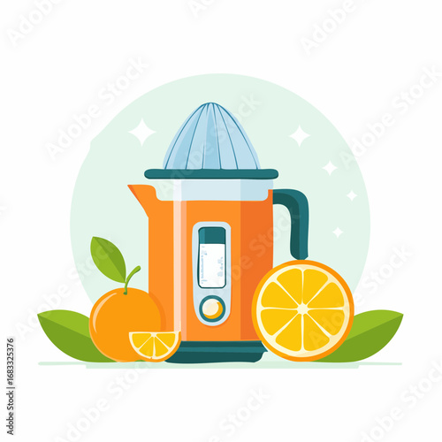 Minimalistischer Entsafter als Vektorgrafik, Symbol für Küche, Obst, Getränke und gesunde Ernährung.