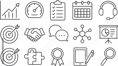 Collection of business and finance hand drawn icons for presentations and reports