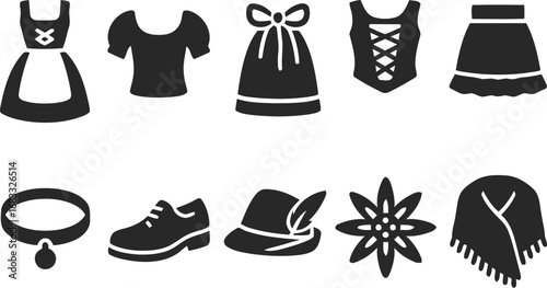 Collection of traditional bavarian clothing and accessories icons for oktoberfest celebration
