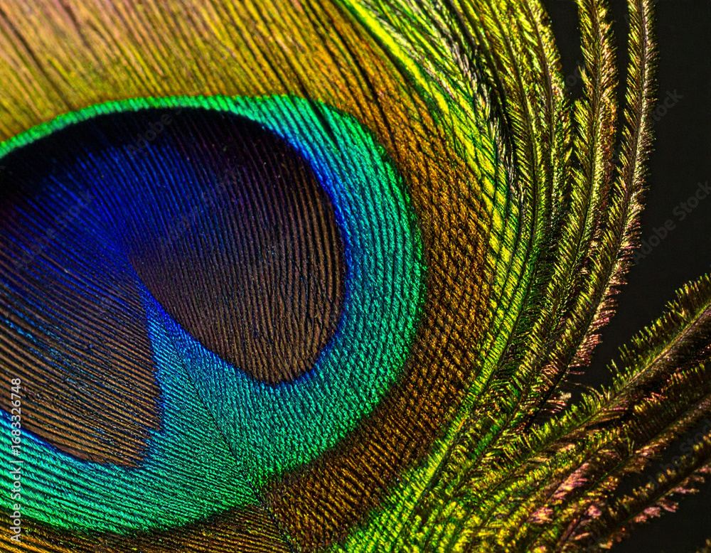 Obraz premium Macro of an Iridescent Peacock Feather with Vibrant Colors