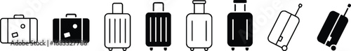 Collection of hand drawn suitcases and luggage in various styles and sizes