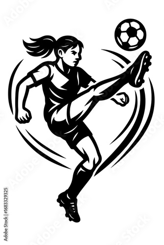 Female kickboxer or martial artist in high kick action pose vector illustration

