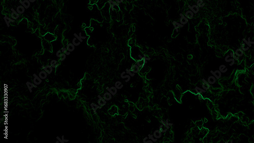 Abstract dark background with faint glowing green lines and plasma swirling energy. Futuristic, sci-fi aesthetic digital artwork. Mysterious intricate organic patterns and depth.