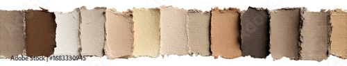 A horizontal array of rectangular swatches in various shades of beige, tan, and brown