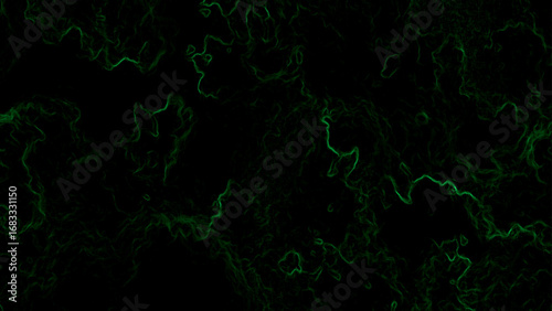 Abstract dark background with faint glowing green lines and plasma swirling energy. Futuristic, sci-fi aesthetic digital artwork. Mysterious intricate organic patterns and depth.