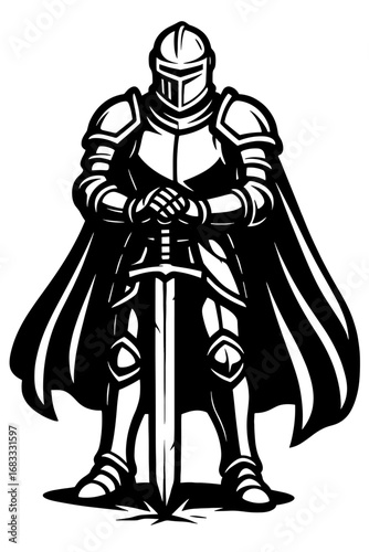 Grim reaper holding scythe in dark hooded cloak vector illustration

