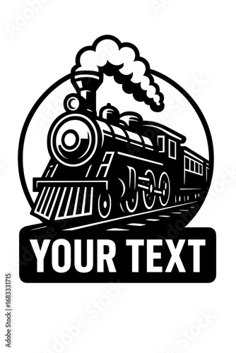 Retro steam locomotive with customizable text area vintage train vector illustration
