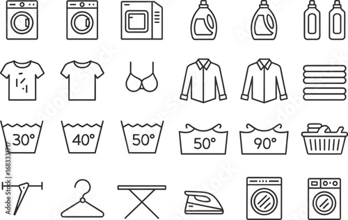 Laundry Icons Showing Washing Machines and Clothing Care clothes t-shirt