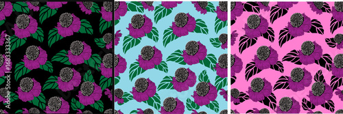 Seamless Sunflower Background Pattern.Beautiful, blossoming hand drawn flower on background. Line art wallpaper. Vector stock  illustration