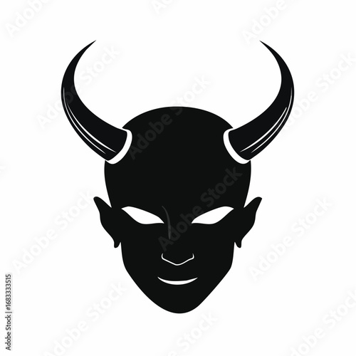 Devil horn silhouette. This image shows a black silhouette of a devilish figure with prominent horns, symbolizing darkness and mystery. Vector clipart illustration design.