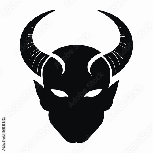 Devil horn silhouette. This image shows a black silhouette of a devilish figure with prominent horns, symbolizing darkness and mystery. Vector clipart illustration design.