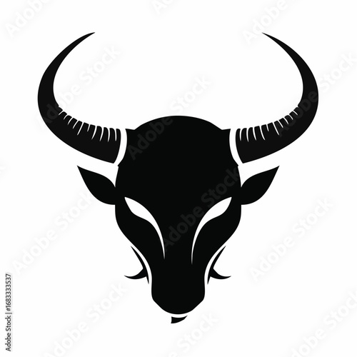 Devil horn silhouette. This image shows a black silhouette of a devilish figure with prominent horns, symbolizing darkness and mystery. Vector clipart illustration design.