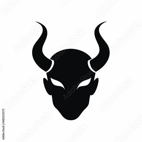 Devil horn silhouette. This image shows a black silhouette of a devilish figure with prominent horns, symbolizing darkness and mystery. Vector clipart illustration design.