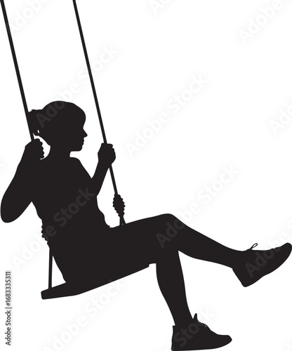 Silhouette of a Girl on a Swing with Transparent Background for Creative Design Projects