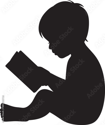 Silhouette of Child Reading Book Illustration Depicting Learning and Early Education