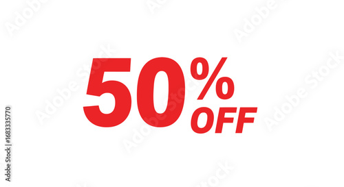 Red bold 50% off sale announcement graphic.