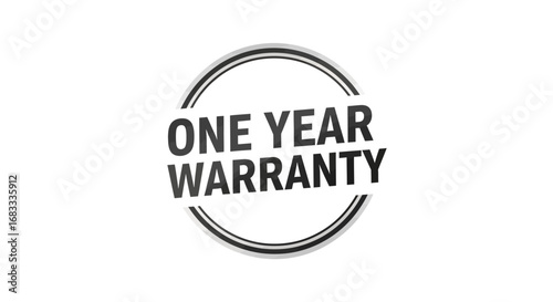 One-year warranty guarantee emblem, circular design, bold text.