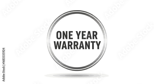 A circular emblem with the text "ONE YEAR WARRANTY" displayed in bold letters, isolated.