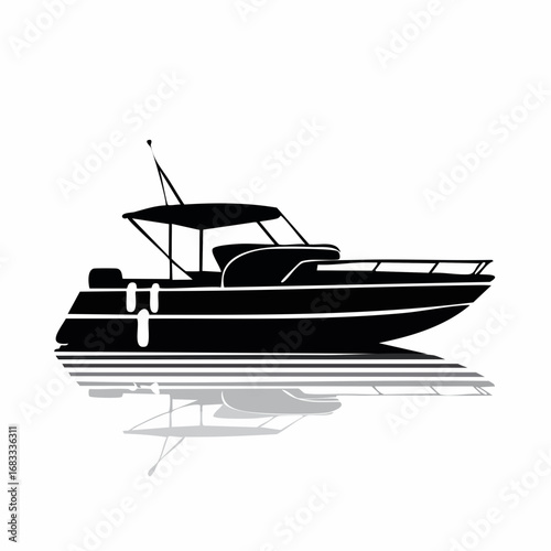 Pontoon boat silhouette. This image shows a pontoon boat in silhouette form, highlighting its structure and design as a floating leisure watercraft. Vector clipart illustration design.