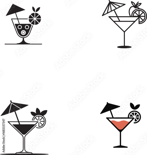 Cocktail drinks with fruit and umbrella beverage glass