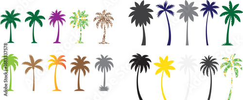 Colorful palm trees silhouette collection silhouettes