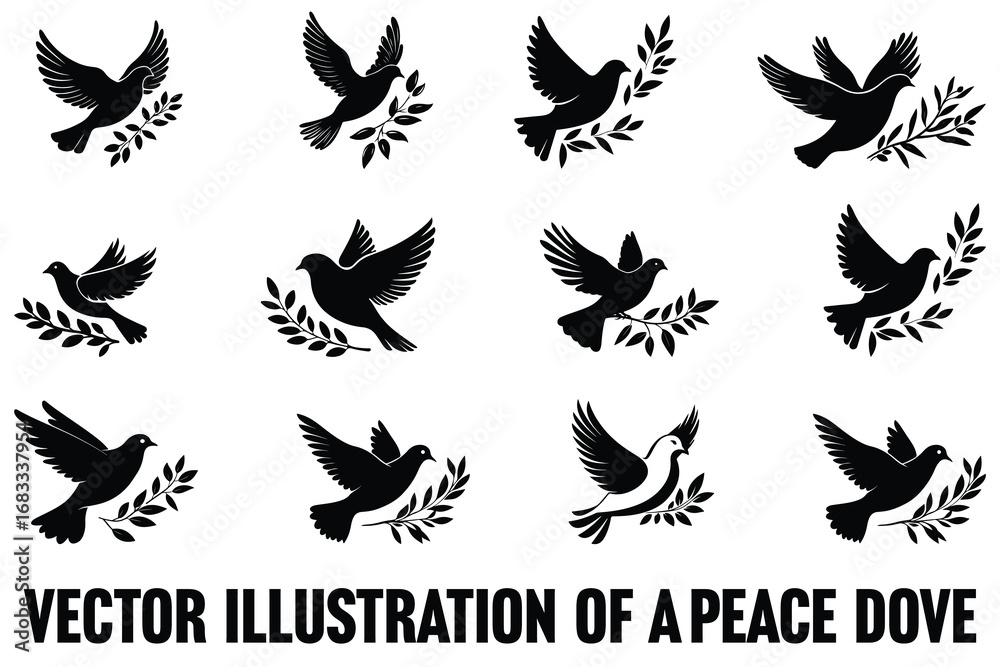 Obraz premium Peace Dove Silhouette Vector Bundle
