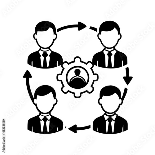 Vector art of teamwork and business process management concept with four people connected in a cycle