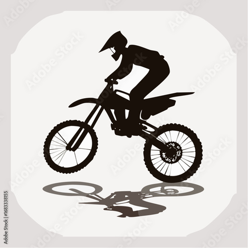 Dirt bike wheelie silhouette. This image shows a black silhouette of a rider performing a wheelie on a dirt bike, highlighting thrill and motion. Vector clipart illustration design.