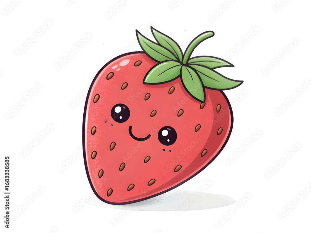 Obraz premium Cute kawaii strawberry character with happy face on black background
