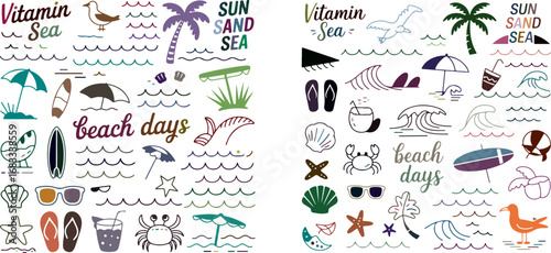 Beach vacation elements with text summer sand