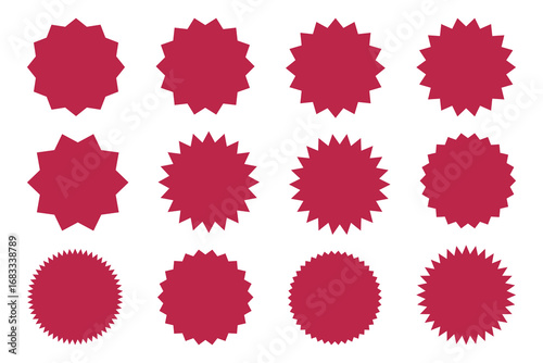 Trendy zigzag edge sticker set for discount labels, badges, and sale tags. Modern blank templates for price tags, promotion signs, and marketing design.