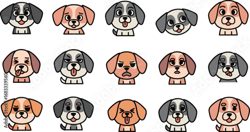 Cartoon dogs showing different emotions flat design style. Emotive vector