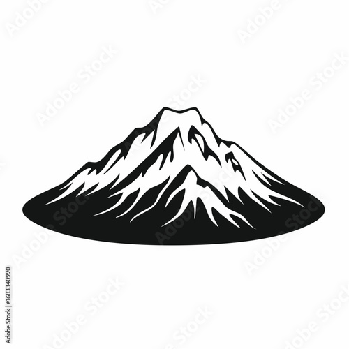Mount Rainier silhouette. This image showcases a bold black outline of Mount Rainier with sharp peaks and rugged contours. Vector black clipart illustration design.