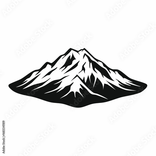 Mount Rainier silhouette. This image showcases a bold black outline of Mount Rainier with sharp peaks and rugged contours. Vector black clipart illustration design.