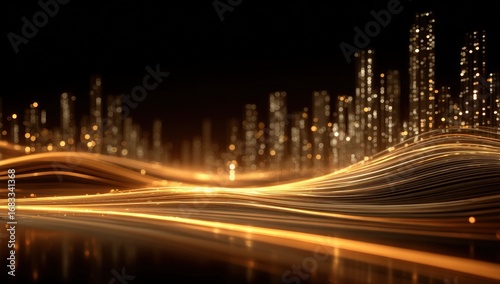 Golden city lights blur abstract art